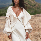 Elven Handwoven Cotton Jacket with Hood, Corset Lace Back, Boho Bali Ritual Coat - AYA Sacred Wear