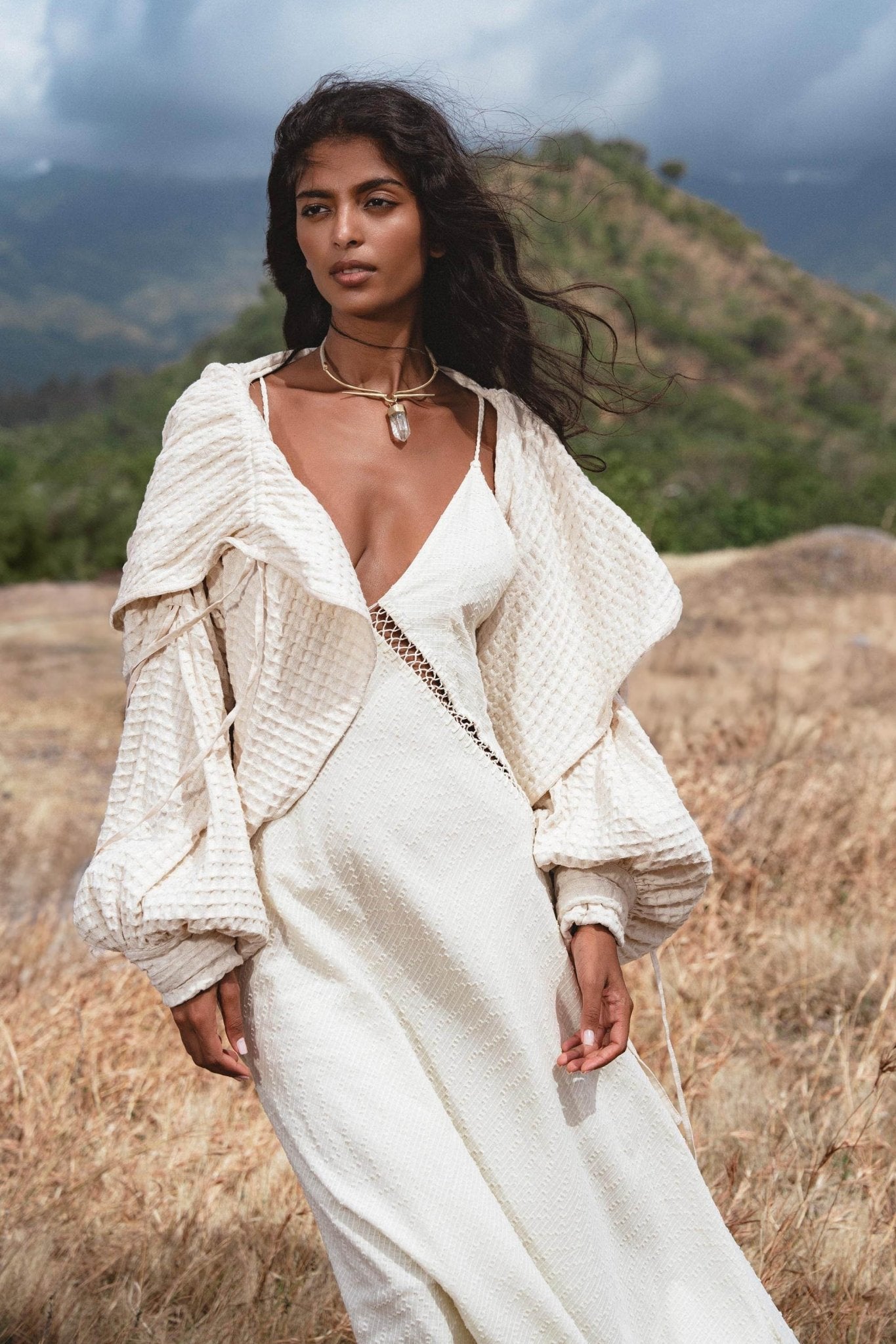 Elven Handwoven Cotton Jacket with Hood, Corset Lace Back, Boho Bali Ritual Coat - AYA Sacred Wear