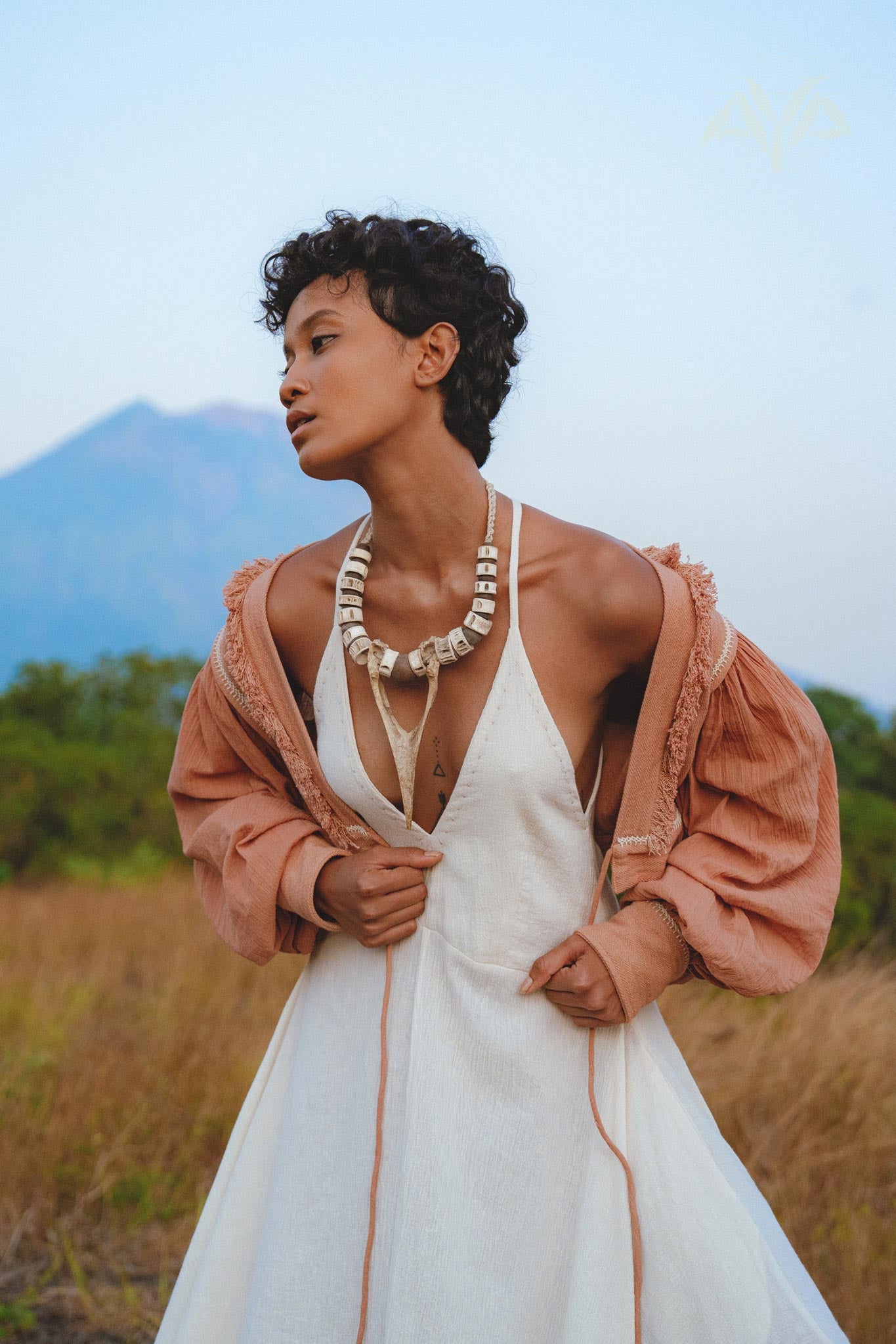 Gaia Dusty Pink Puff Sleeves Top • Boho Tassels Crop Top • Hand Embroidered Top - AYA Sacred Wear