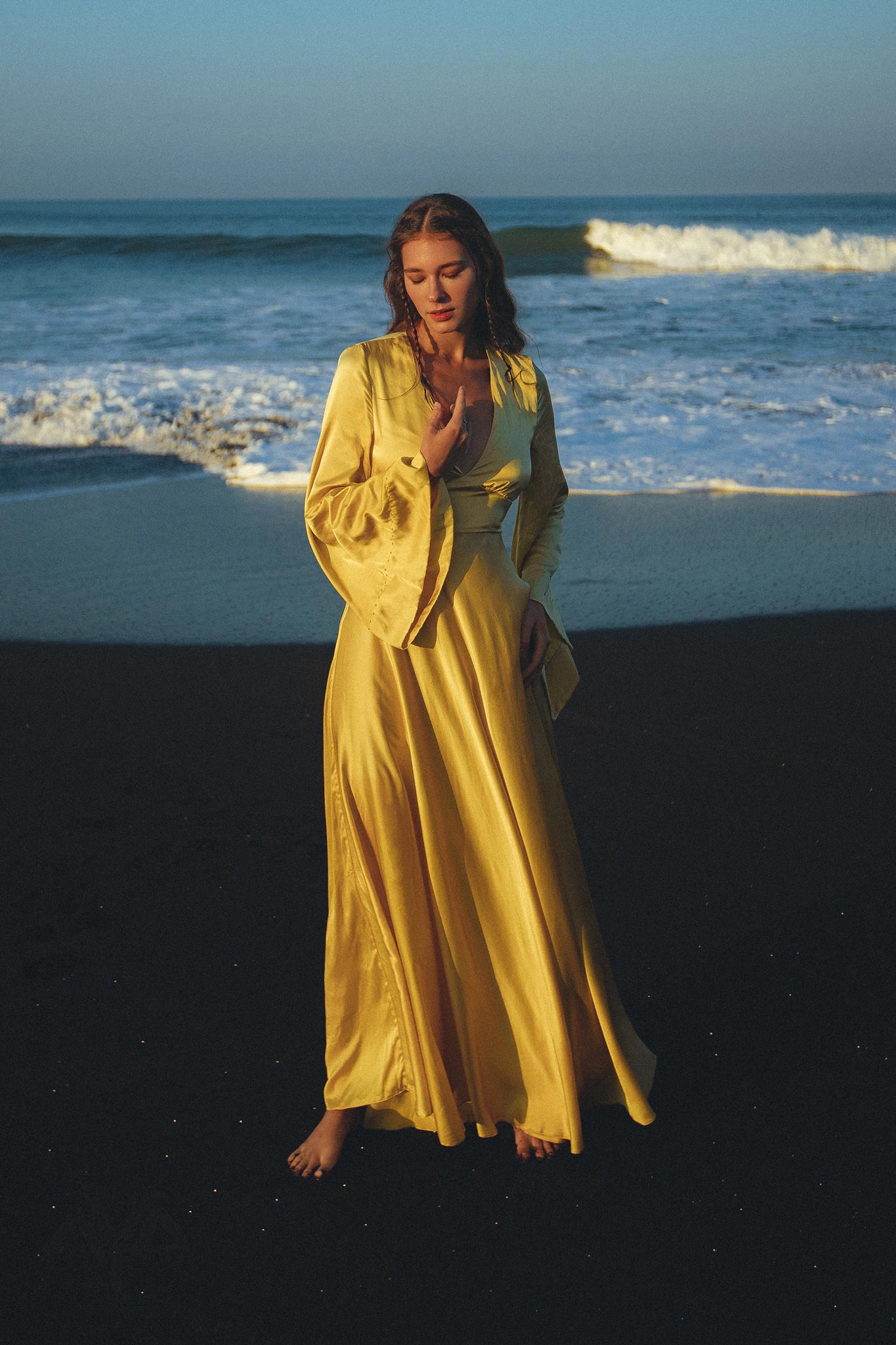 Gold Sundari Goddess Silk Gown • Bridesmaid Wedding Open Back Dress • Bridesmaid Dress - AYA Sacred Wear