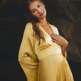 Gold Sundari Goddess Silk Gown • Bridesmaid Wedding Open Back Dress • Bridesmaid Dress - AYA Sacred Wear
