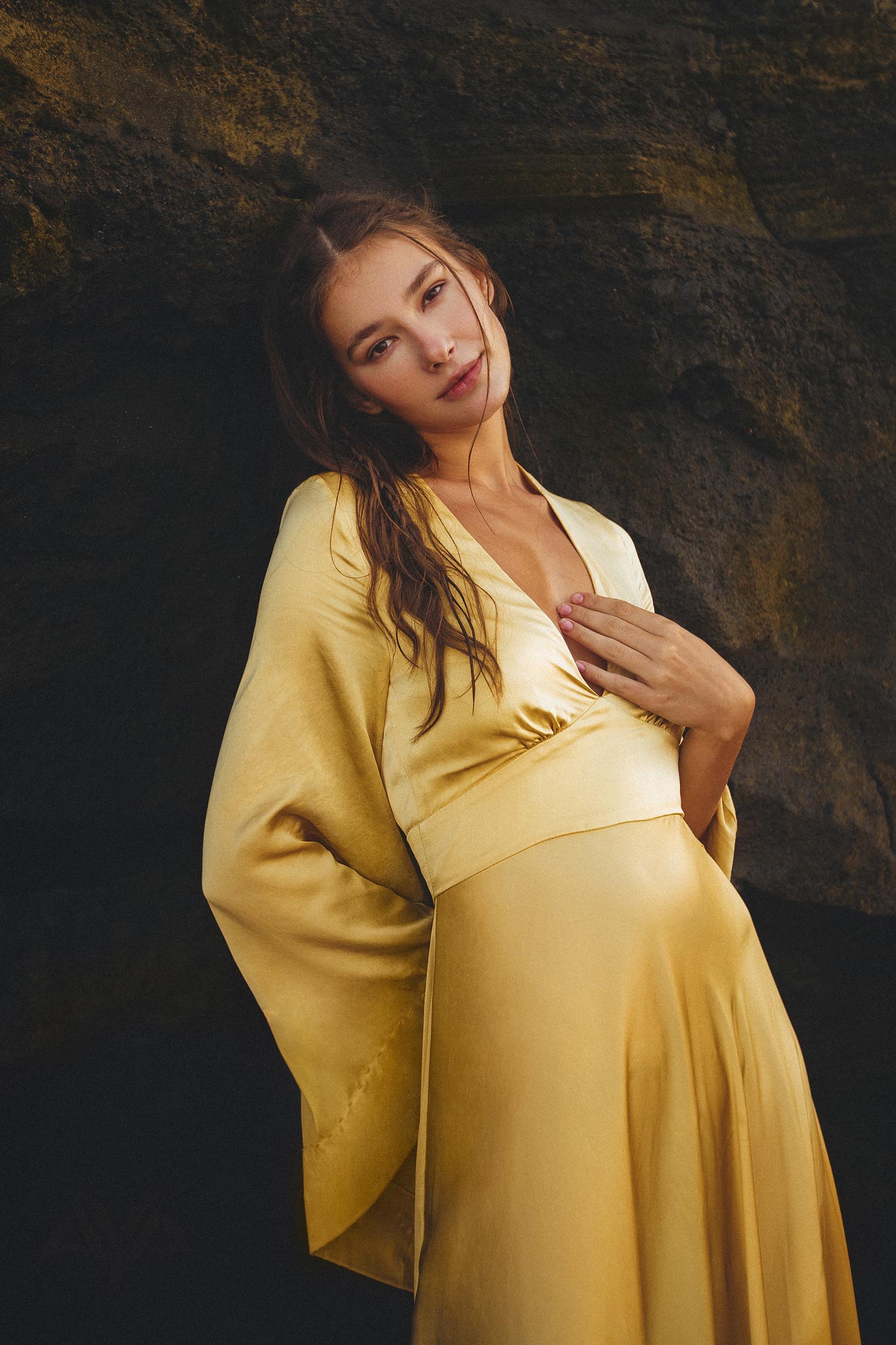 Gold Sundari Goddess Silk Gown • Bridesmaid Wedding Open Back Dress • Bridesmaid Dress - AYA Sacred Wear