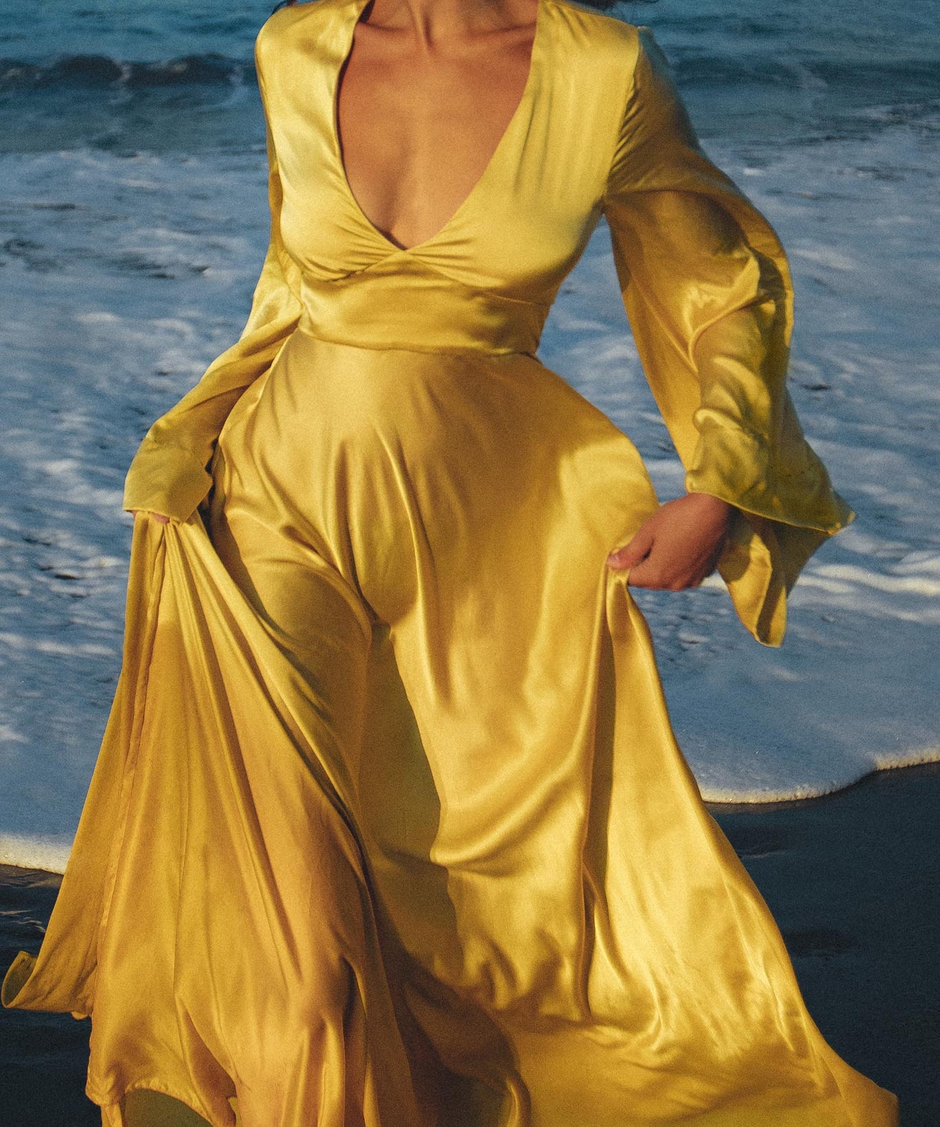 Gold Sundari Goddess Silk Gown • Bridesmaid Wedding Open Back Dress • Bridesmaid Dress - AYA Sacred Wear