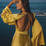 Gold Sundari Goddess Silk Gown • Bridesmaid Wedding Open Back Dress • Bridesmaid Dress - AYA Sacred Wear
