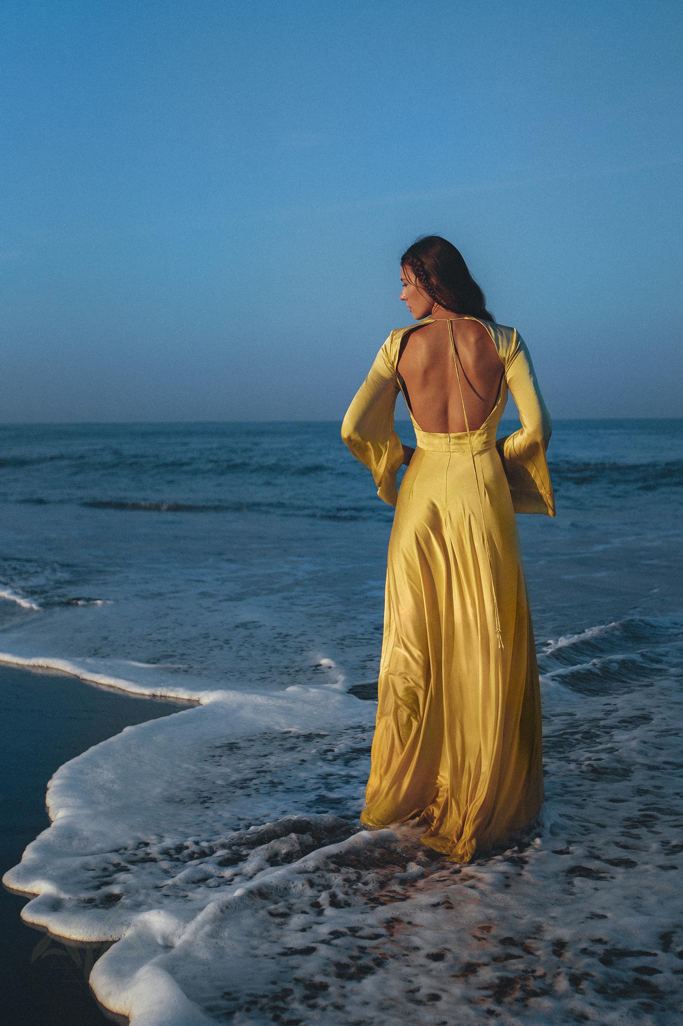 Gold Sundari Goddess Silk Gown • Bridesmaid Wedding Open Back Dress • Bridesmaid Dress - AYA Sacred Wear