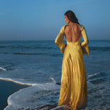 Add style and grace to your wardrobe with the Golden Silk Goddess Dress from Aya Sacred Wear.