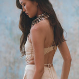 Golden Freyja Dress • Organic Open Sides Maxi Dress • Ombre Beige Bridesmaid Romantic Dress - AYA Sacred Wear