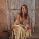 Golden Silk Slip Dress • Peace Silk Boho Dress Women • Silk Long Maxi Dress - AYA Sacred Wear