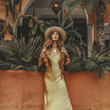 Golden Silk Slip Dress • Peace Silk Boho Dress Women • Silk Long Maxi Dress - AYA Sacred Wear