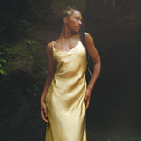 Golden Silk Slip Dress • Peace Silk Boho Dress Women • Silk Long Maxi Dress - AYA Sacred Wear