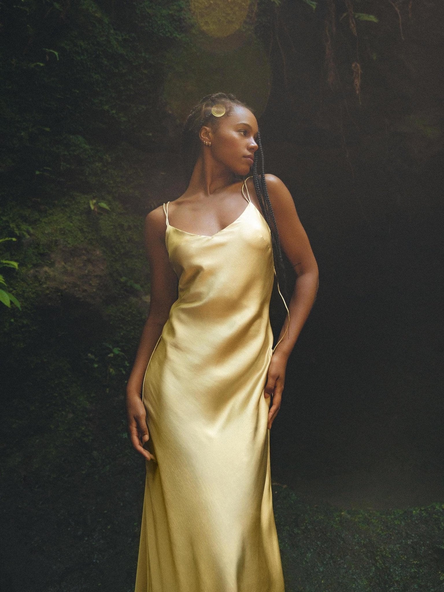 Golden Silk Slip Dress • Peace Silk Boho Dress Women • Silk Long Maxi Dress - AYA Sacred Wear