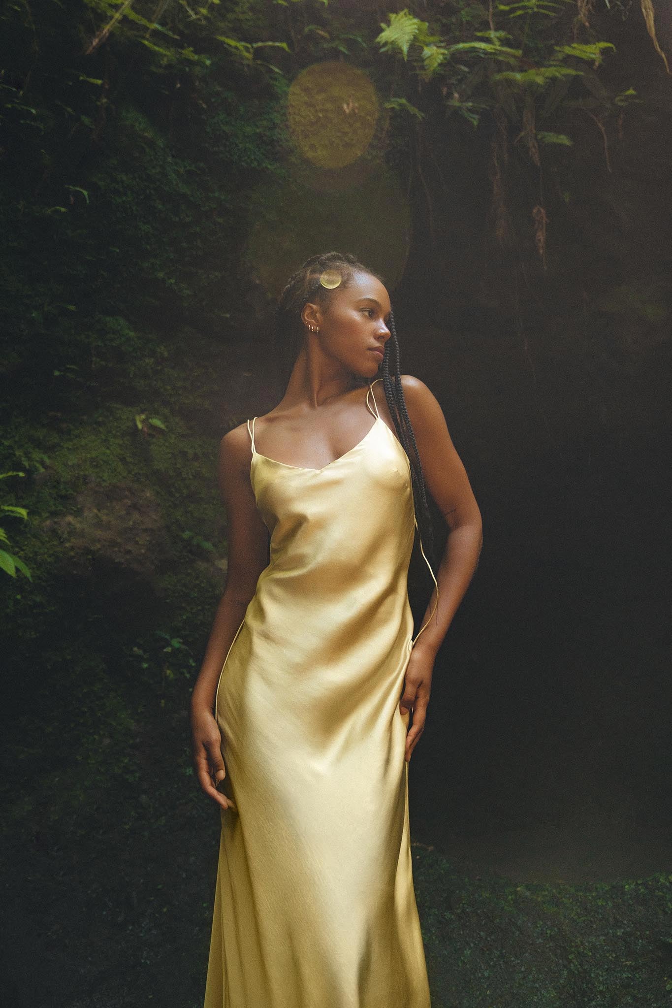 Golden Silk Slip Dress • Peace Silk Boho Dress Women • Silk Long Maxi Dress - AYA Sacred Wear