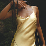 Golden Silk Slip Dress • Peace Silk Boho Dress Women • Silk Long Maxi Dress - AYA Sacred Wear