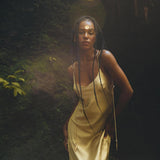 Golden Silk Slip Dress • Peace Silk Boho Dress Women • Silk Long Maxi Dress - AYA Sacred Wear