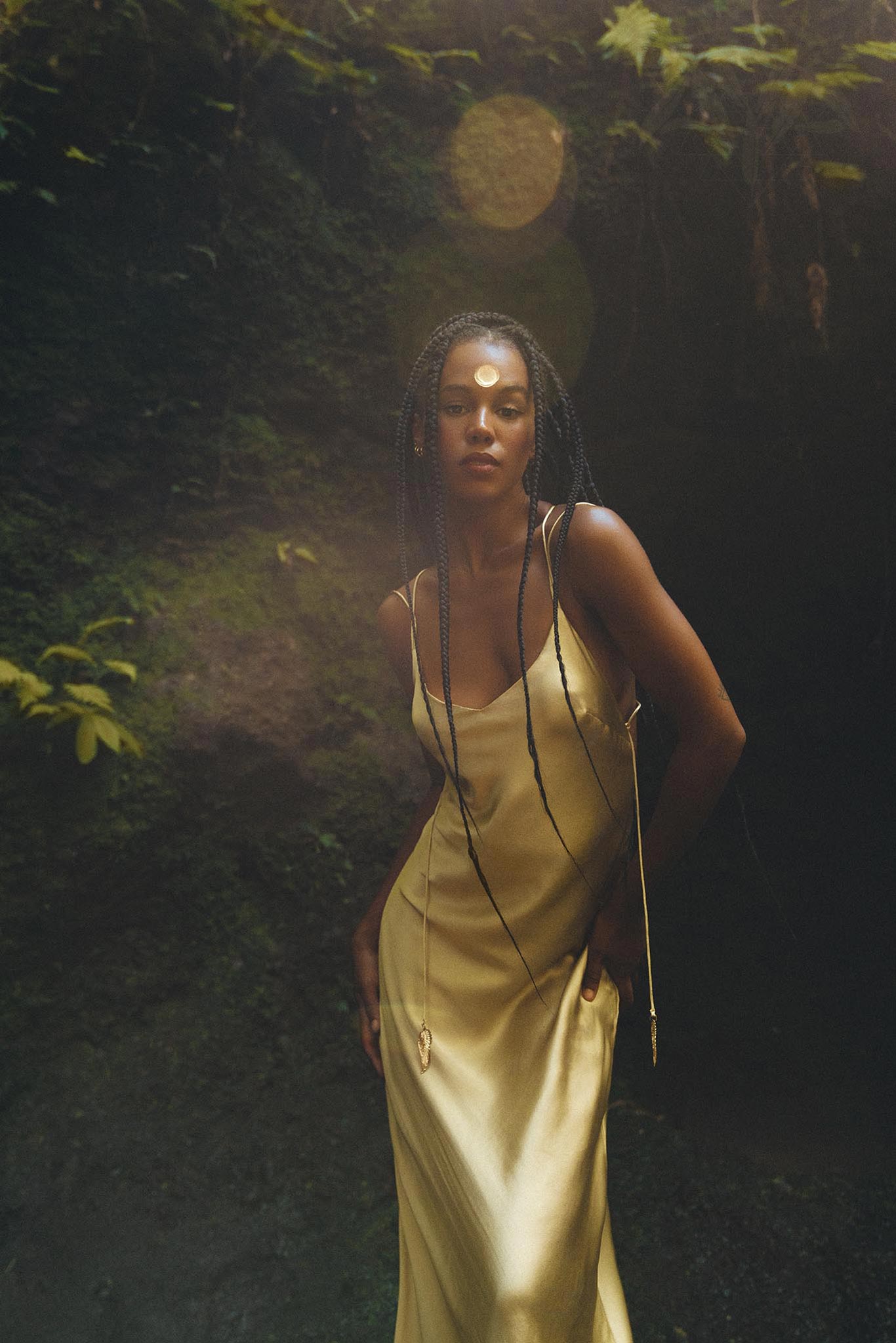 Golden Silk Slip Dress • Peace Silk Boho Dress Women • Silk Long Maxi Dress - AYA Sacred Wear