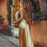 Golden Silk Slip Dress • Peace Silk Boho Dress Women • Silk Long Maxi Dress - AYA Sacred Wear