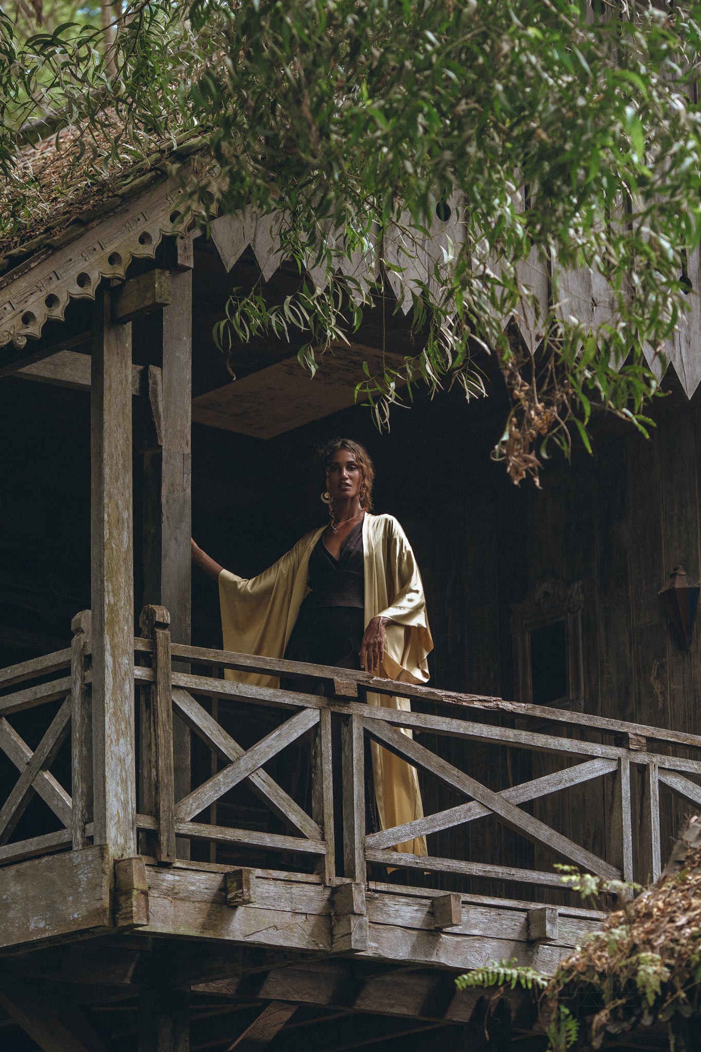 Boho Golden Silk Kimono Cover Up, Wide Sleeve Bohemian Cardigan - AYA Sacred Wear