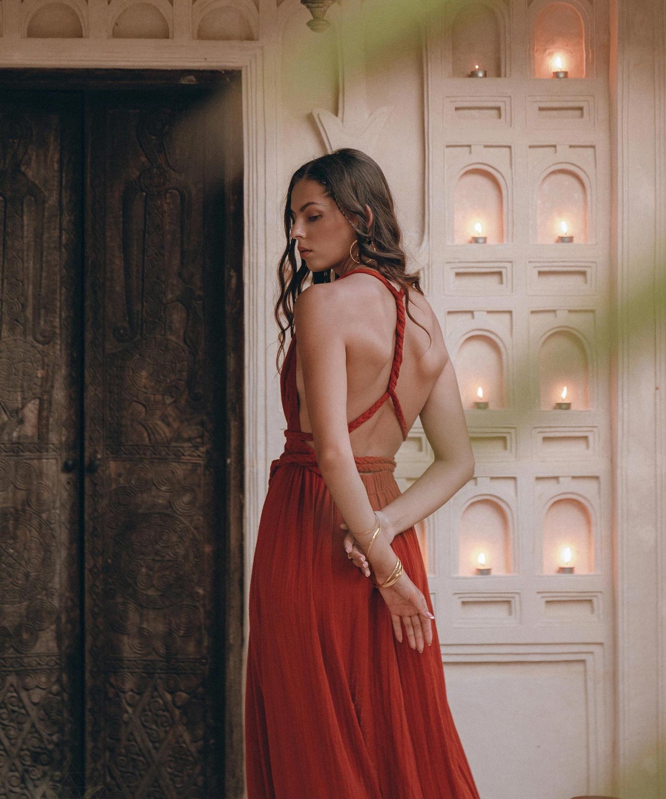 Greek Goddess Dress • Boho Braided Belted Dress • Wine Red Grecian Dress - AYA Sacred Wear