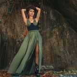 Greek Goddess Dress • Boho Grecian Dress • Boho Dark Green Prom Dress - AYA Sacred Wear