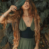 Greek Goddess Dress • Boho Grecian Dress • Boho Dark Green Prom Dress - AYA Sacred Wear