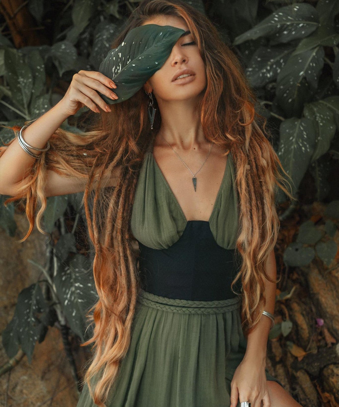 Greek Goddess Dress • Boho Grecian Dress • Boho Dark Green Prom Dress - AYA Sacred Wear