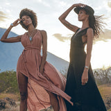 Greek Goddess Dress • Rose Gold Long Maxi Belted Dress - AYA Sacred Wear