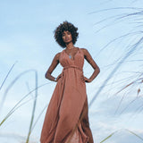 Greek Goddess Dress • Rose Gold Long Maxi Belted Dress - AYA Sacred Wear