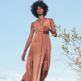 Greek Goddess Dress • Rose Gold Long Maxi Belted Dress - AYA Sacred Wear