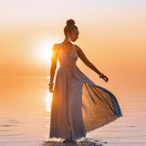 Greek Goddess Dress • Sky Blue Long Maxi Belted Dress - AYA Sacred Wear