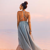Greek Goddess Dress • Sky Blue Long Maxi Belted Dress - AYA Sacred Wear