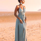 Greek Goddess Dress • Sky Blue Long Maxi Belted Dress - AYA Sacred Wear