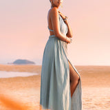 Greek Goddess Dress • Sky Blue Long Maxi Belted Dress - AYA Sacred Wear