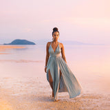 Greek Goddess Dress • Sky Blue Long Maxi Belted Dress - AYA Sacred Wear