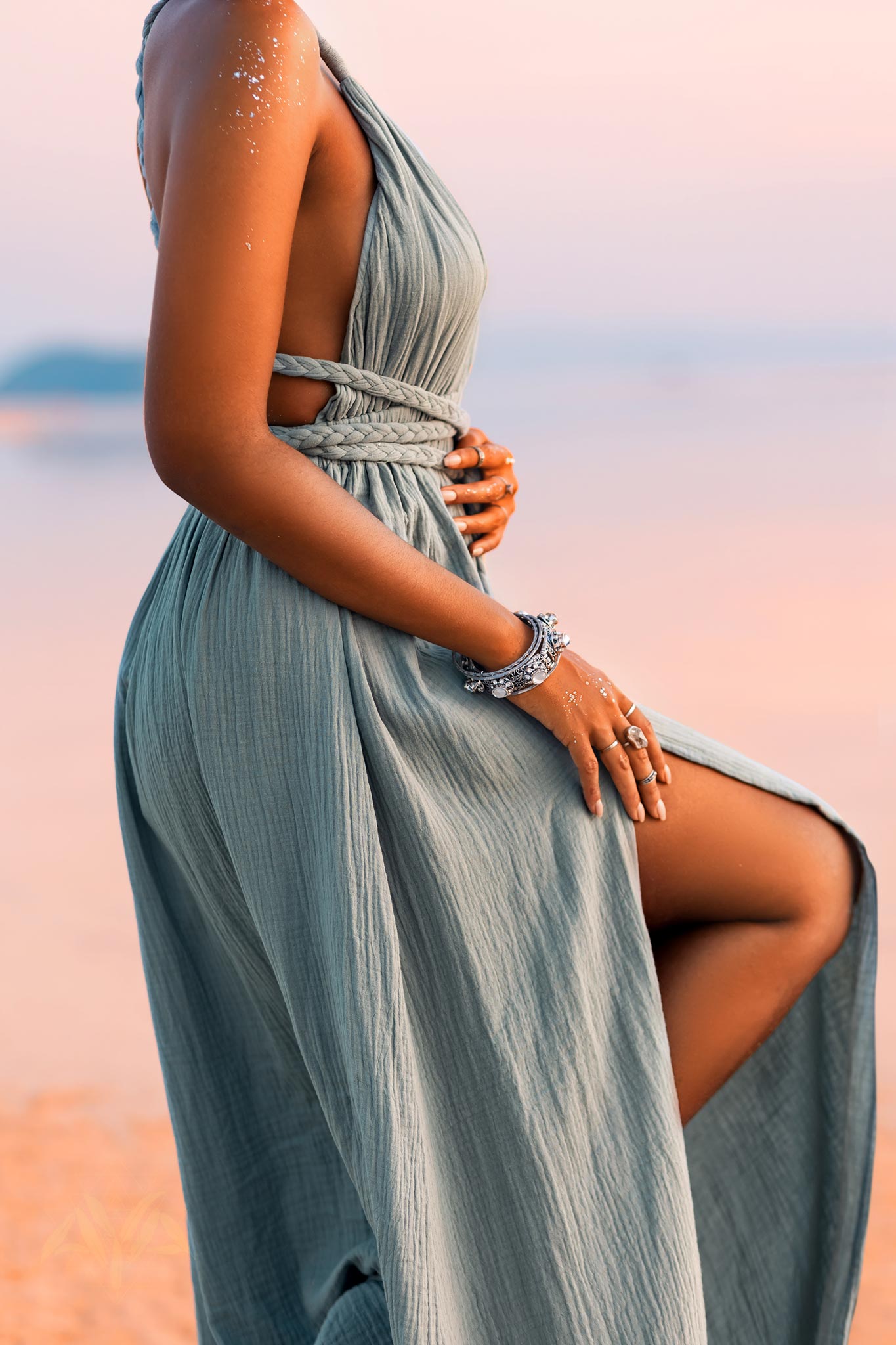 Greek Goddess Dress • Sky Blue Long Maxi Belted Dress - AYA Sacred Wear