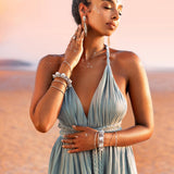 Greek Goddess Dress • Sky Blue Long Maxi Belted Dress - AYA Sacred Wear