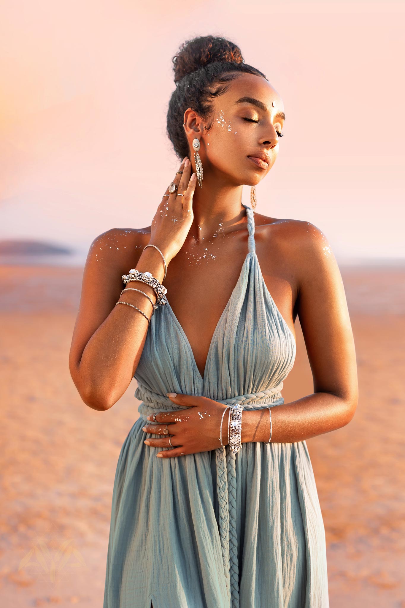 Greek Goddess Dress • Sky Blue Long Maxi Belted Dress - AYA Sacred Wear