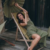 Green Organic Cotton Dress • Bohemian Bridesmaid Dress • Hand Loomed Open Back Dress - AYA Sacred Wear