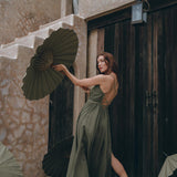 Green Organic Cotton Dress • Bohemian Bridesmaid Dress • Hand Loomed Open Back Dress - AYA Sacred Wear