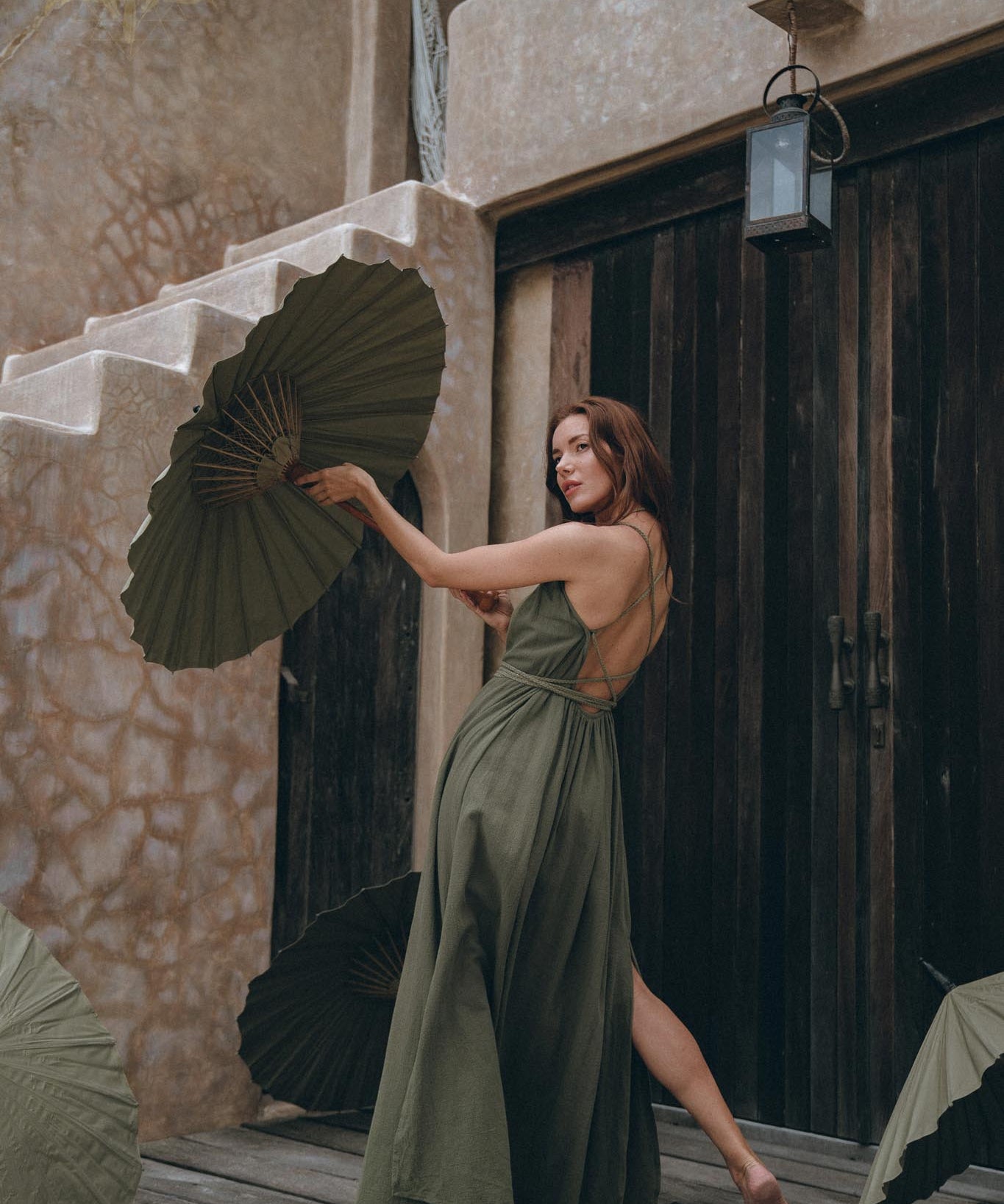 Green Organic Cotton Dress • Bohemian Bridesmaid Dress • Hand Loomed Open Back Dress - AYA Sacred Wear