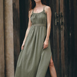 Green Organic Cotton Dress • Bohemian Bridesmaid Dress • Hand Loomed Open Back Dress - AYA Sacred Wear