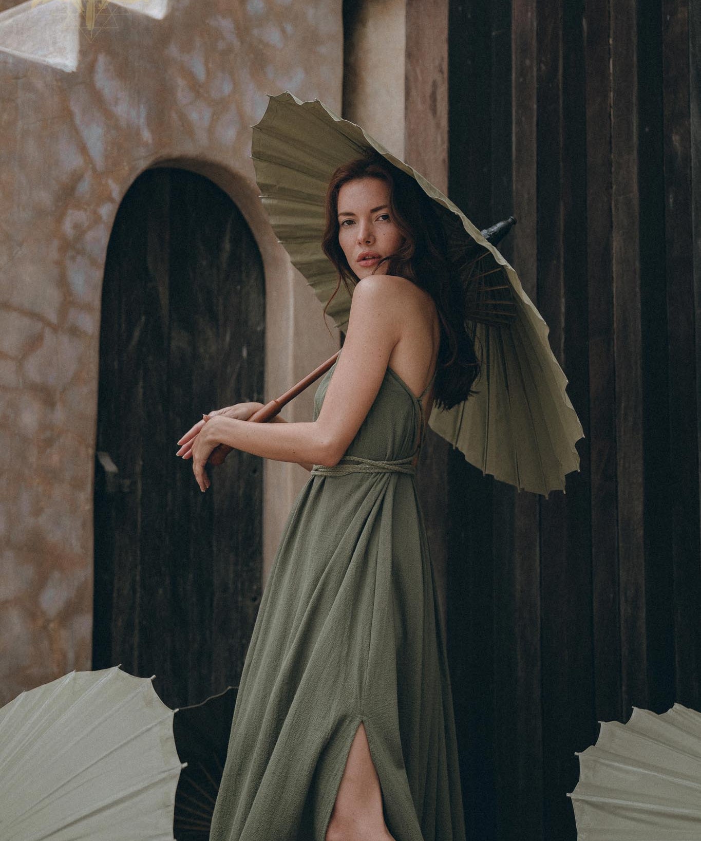 Green Organic Cotton Dress • Bohemian Bridesmaid Dress • Hand Loomed Open Back Dress - AYA Sacred Wear