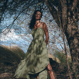 Green Organic Cotton Dress • Bohemian Bridesmaid Dress • Hand Loomed Open Back Dress - AYA Sacred Wear