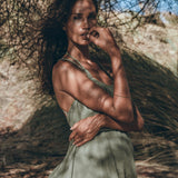 Green Organic Cotton Dress • Bohemian Bridesmaid Dress • Hand Loomed Open Back Dress - AYA Sacred Wear