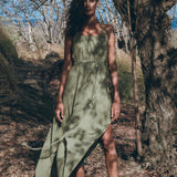 Green Organic Cotton Dress • Bohemian Bridesmaid Dress • Hand Loomed Open Back Dress - AYA Sacred Wear