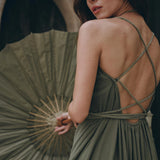 Green Organic Cotton Dress • Bohemian Bridesmaid Dress • Hand Loomed Open Back Dress - AYA Sacred Wear