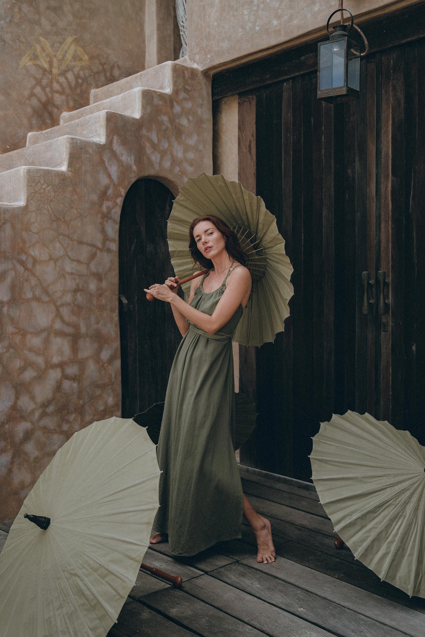 Green Organic Cotton Dress • Bohemian Bridesmaid Dress • Hand Loomed Open Back Dress - AYA Sacred Wear