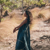 Feel fresh and chic with this raw cotton Navy Blue Long Maxi Dress cover up.