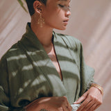 Short Linen Kimono Wrap with Belt, Bohemian Kimono Jacket For Women - AYA Sacred Wear