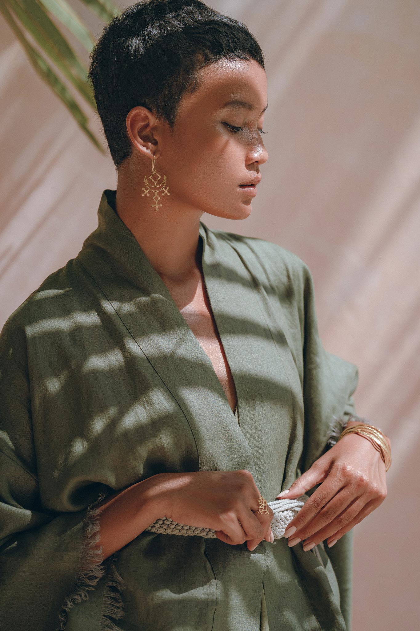 Short Linen Kimono Wrap with Belt, Bohemian Kimono Jacket For Women - AYA Sacred Wear