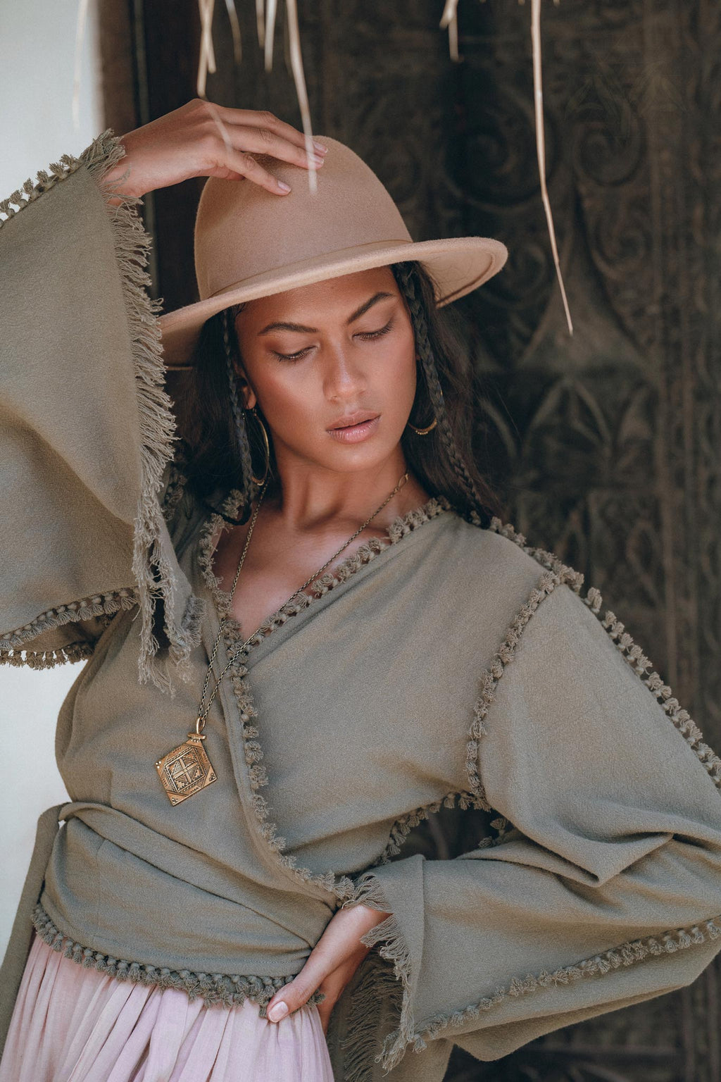 Boho Kimono Top, Organic Goddess Top, Wide Sleeve Wrap Top - AYA Sacred Wear